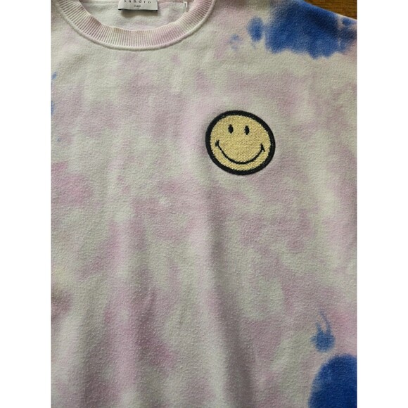 SANDRO Paris x SMILEY Originals Patch Crewneck Tie Dye Sweater Size 3/Large - Picture 3 of 8